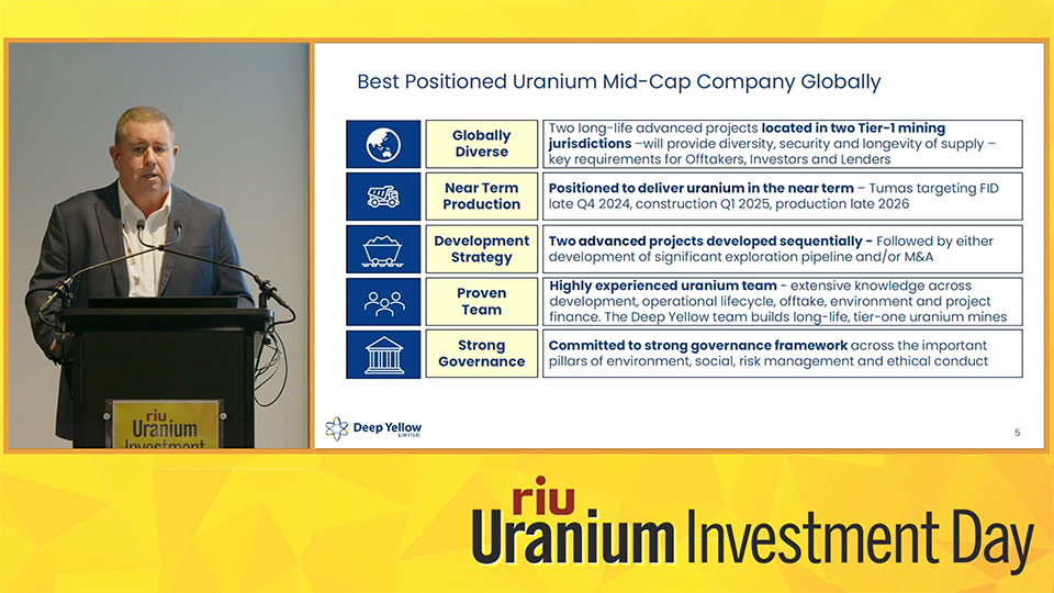 Andrew Mirco, Head of Business Development for Deep Yellow presents at the RIU Uranium Investment Day